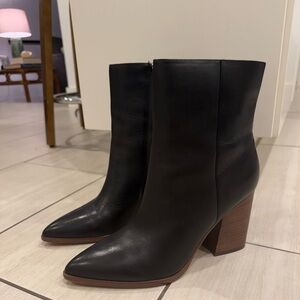 Marc Fisher Black Leather Pointed-Toe Block Heel Ankle Boots Size 10